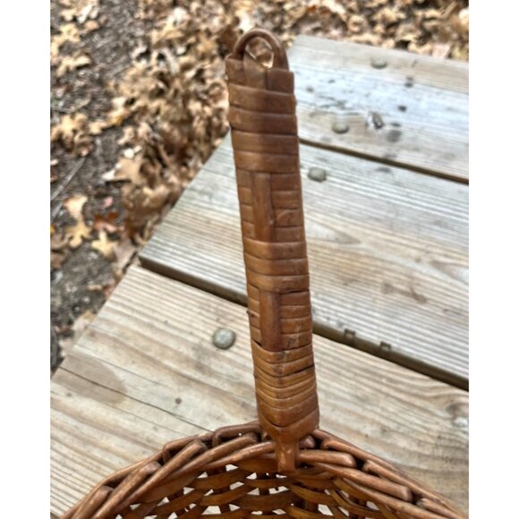 Vintage Brown Wicker Basket Frying Pan/Scoop Figural Kitchen Rustic Decor - Picture 8 of 14
